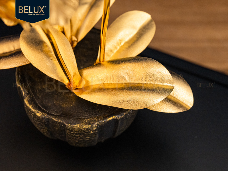 Chậu Hoa Lan Hồ Điệp 3 Cành dát vàng 24k KT 22x15x24cm